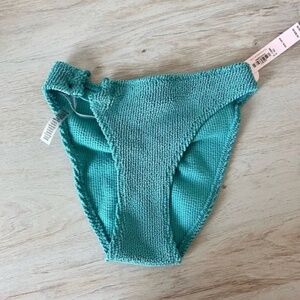 NWT Victoria’s Secret Crinkle Bikini Bottoms XS Teal Blue Ring Detail Textured
